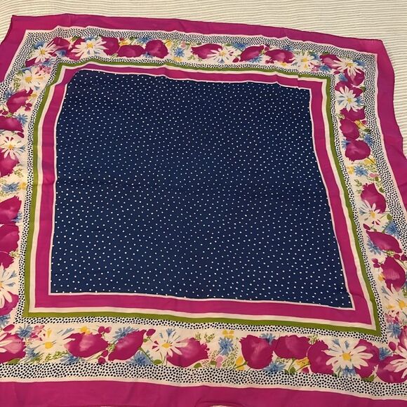 Vintage silk Floral Pink and Blue Women's Scarf - Picture 3 of 6